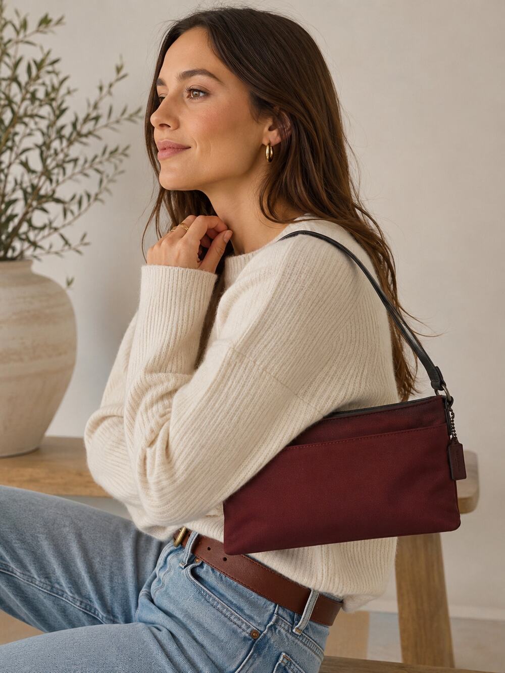 Coach VTG Y2K Mercer Demi Baguett Style 7407 In Burgundy/Maroon Nylon Twill